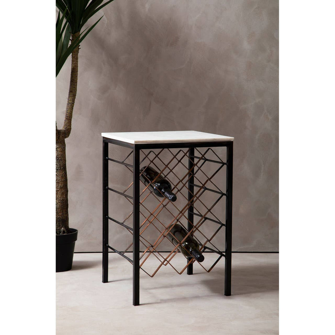 Templar White Marble & Iron Wine Rack Table