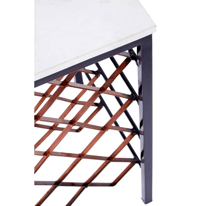Templar White Marble & Iron Wine Rack Table