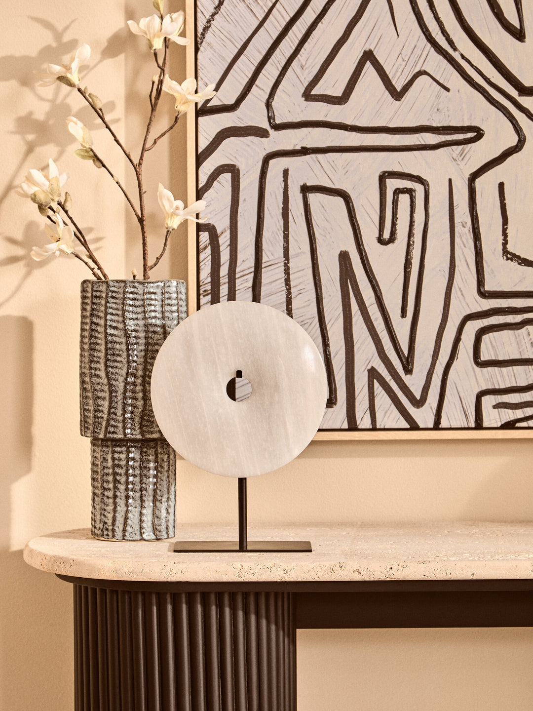 Dia 30cm Large Sculpture Grey Marble Round Disc Calvion