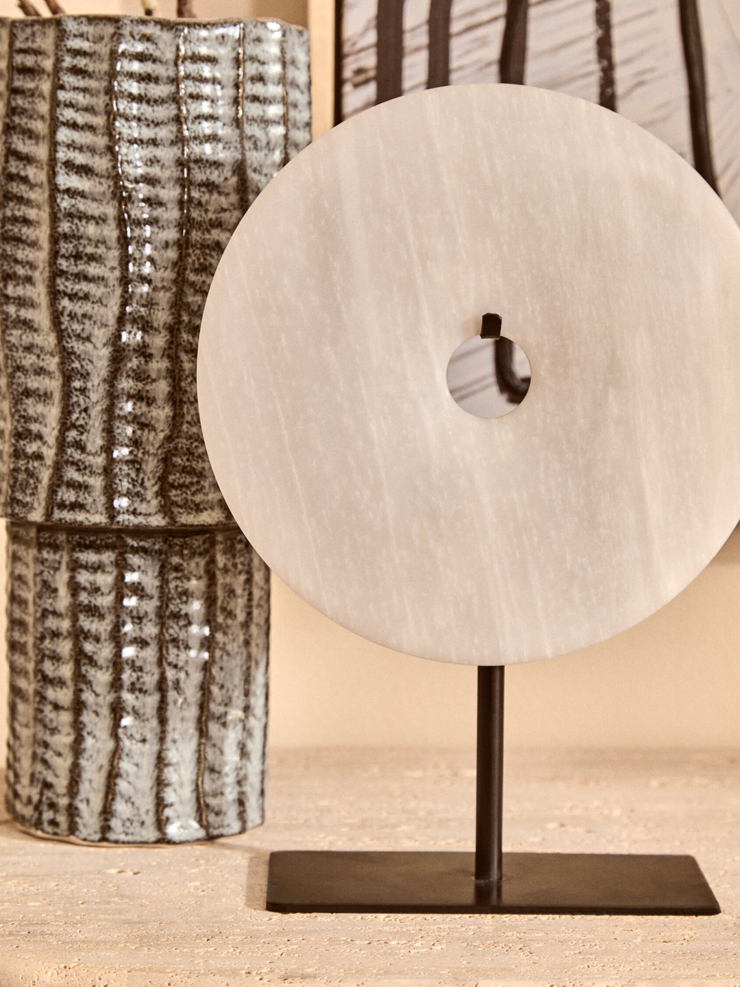 Dia 30cm Large Sculpture Grey Marble Round Disc Calvion