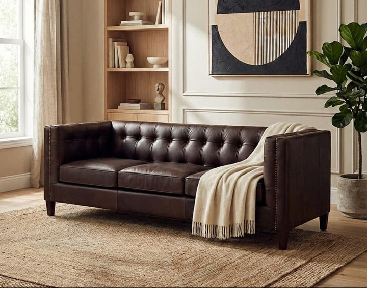 Riviera Leather Sofa – Tufted Back (Three Seater)