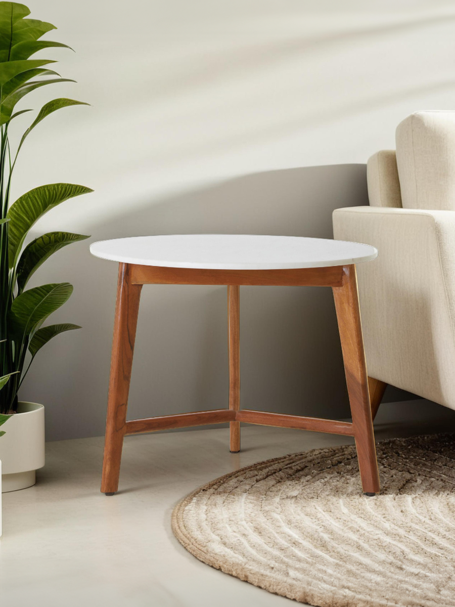 Altrincham White Marble Round Side Table – Luxury Accent Table