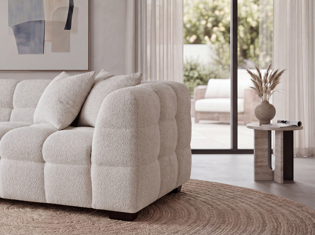 Aluxo Tribeca Right Hand Corner Sofa in Oatmeal Boucle Fabric