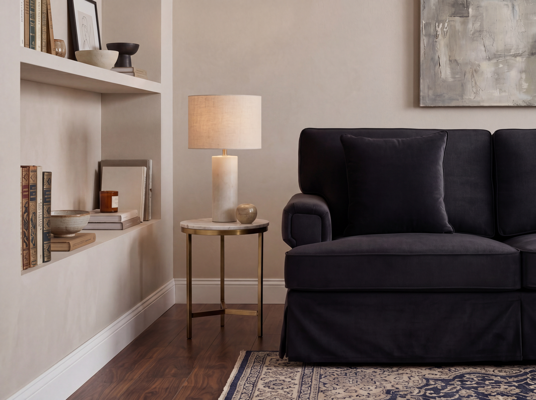 Capri Three-Seater Black Velvet Chaise Sofa