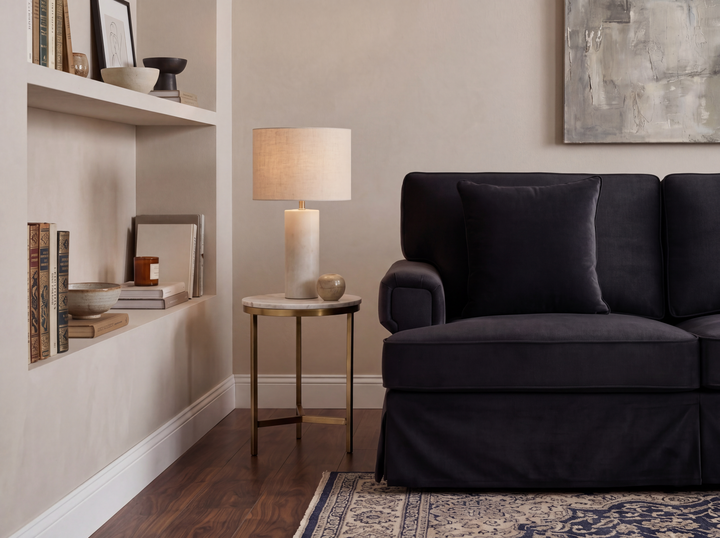 Capri Three-Seater Black Velvet Chaise Sofa