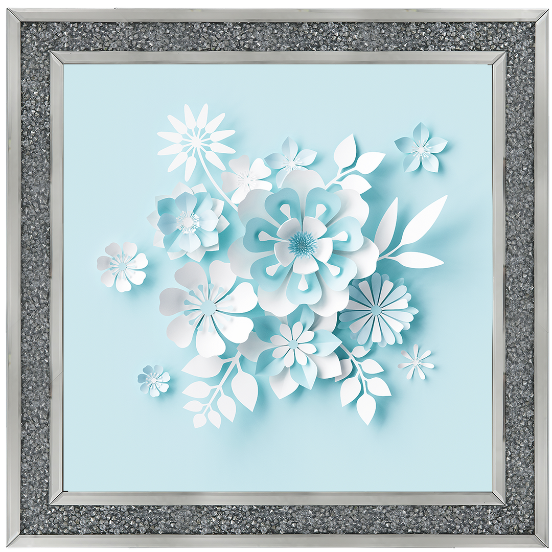 FL008 3D white paper flowers on blue background