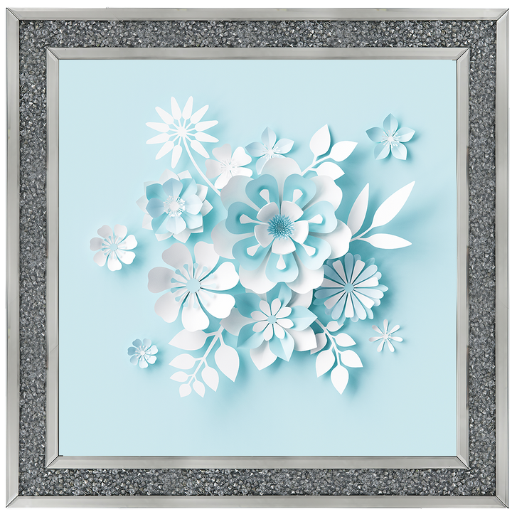 FL008 3D white paper flowers on blue background
