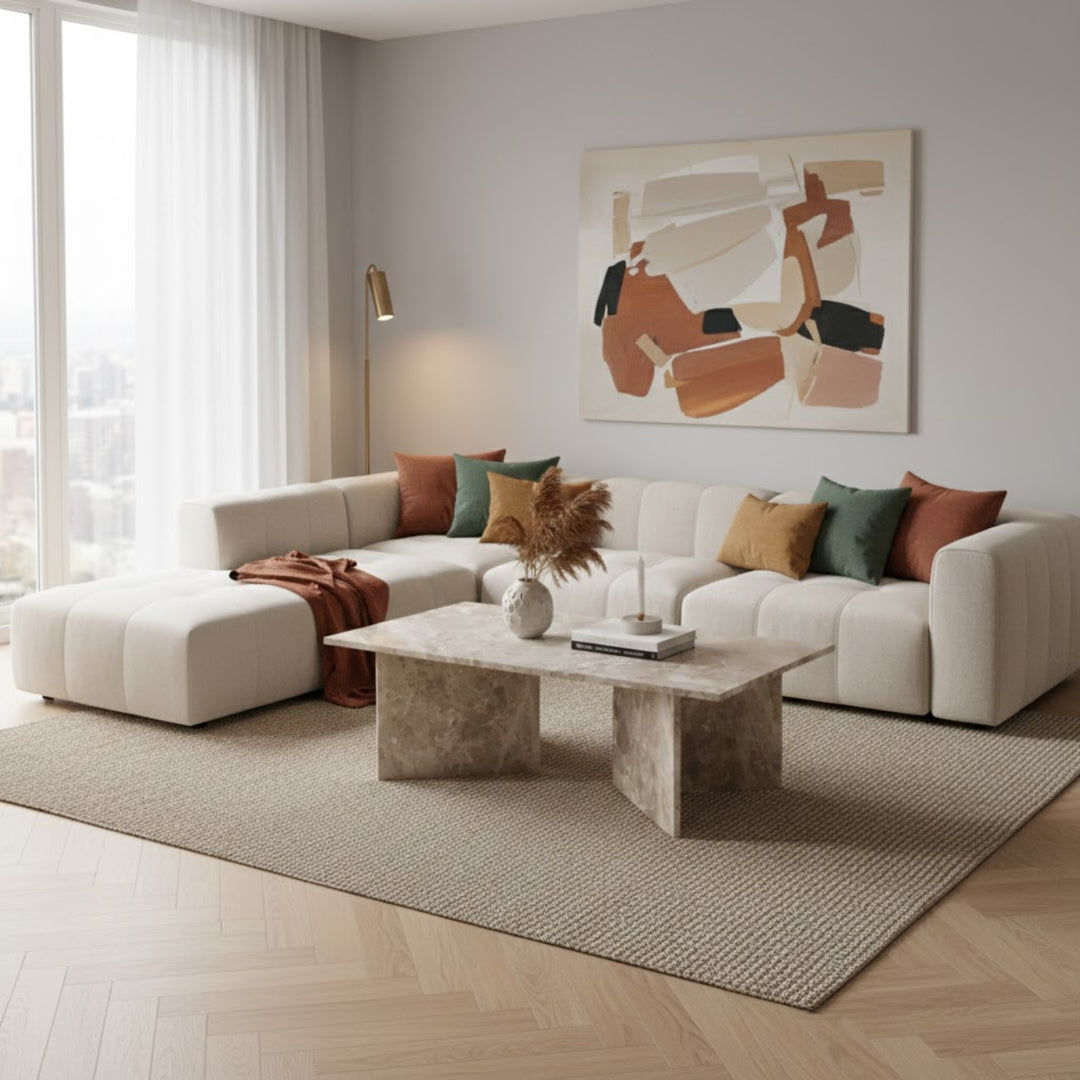 Vega Round Coffee Table with Brown Marble Large Top – 90cm