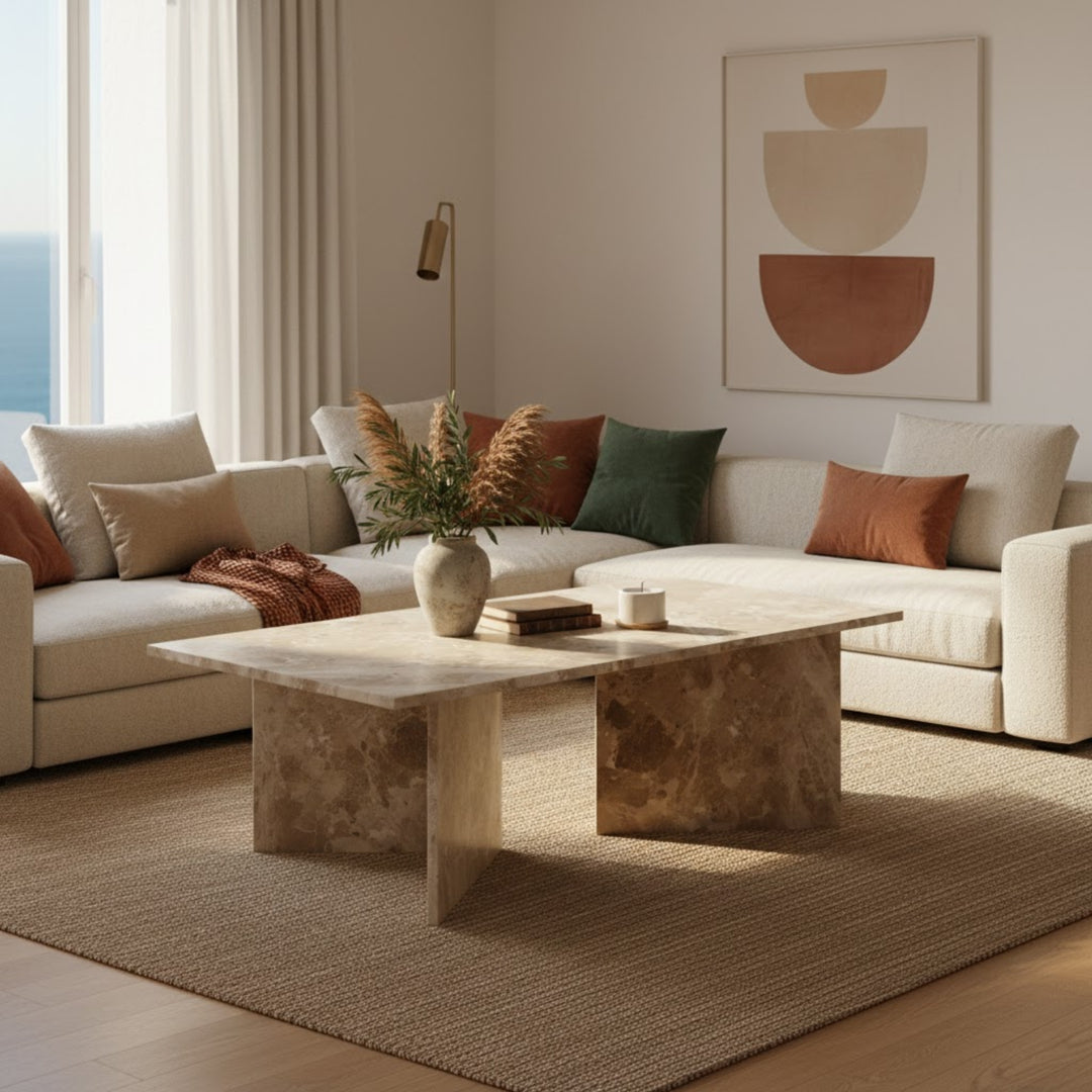 Vega Round Coffee Table with Brown Marble Large Top – 90cm