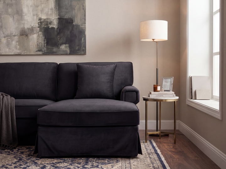 Capri Three-Seater Black Velvet Chaise Sofa