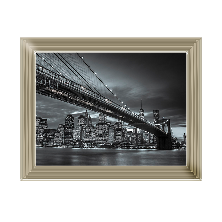 CY064 Brooklyn Bridge and lower Manhattan skyline at dusk