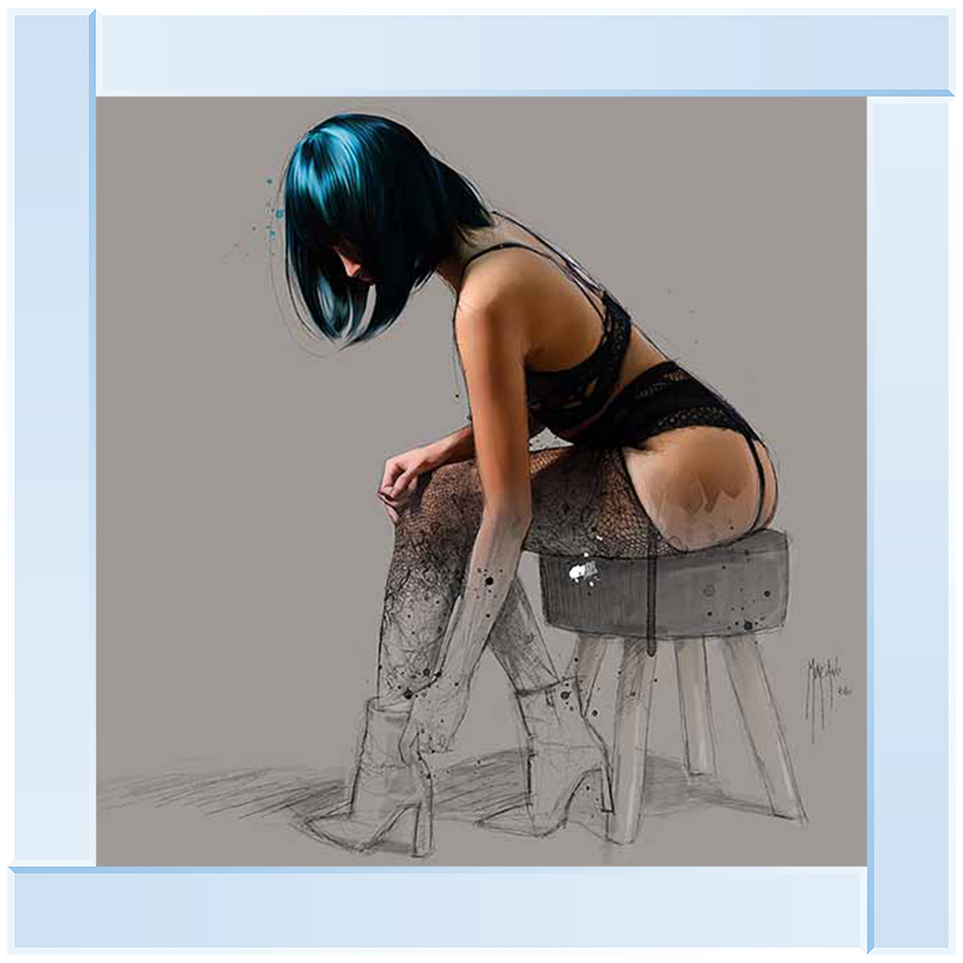 FG577 Blue Hair Lingerie Sketch
