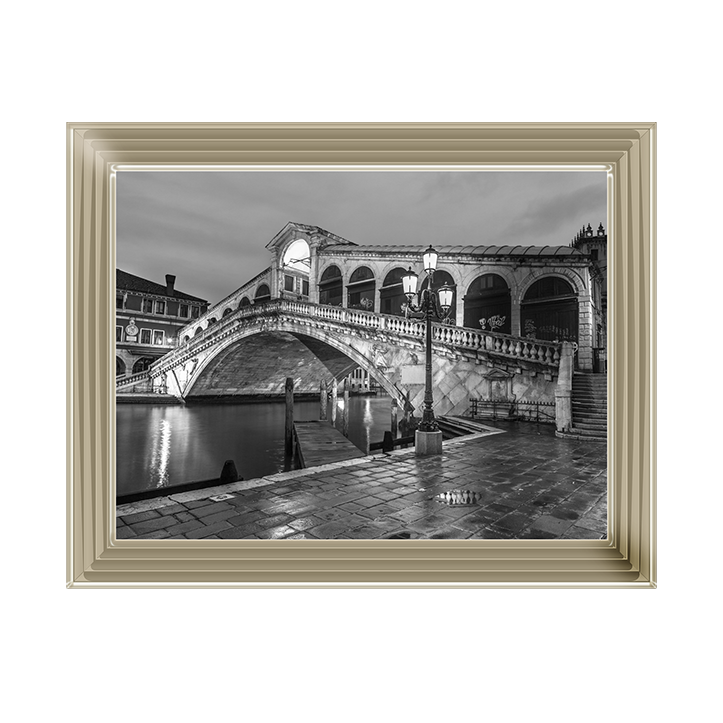 CY078 Rialto Bridge at night, Venice (Black and white)