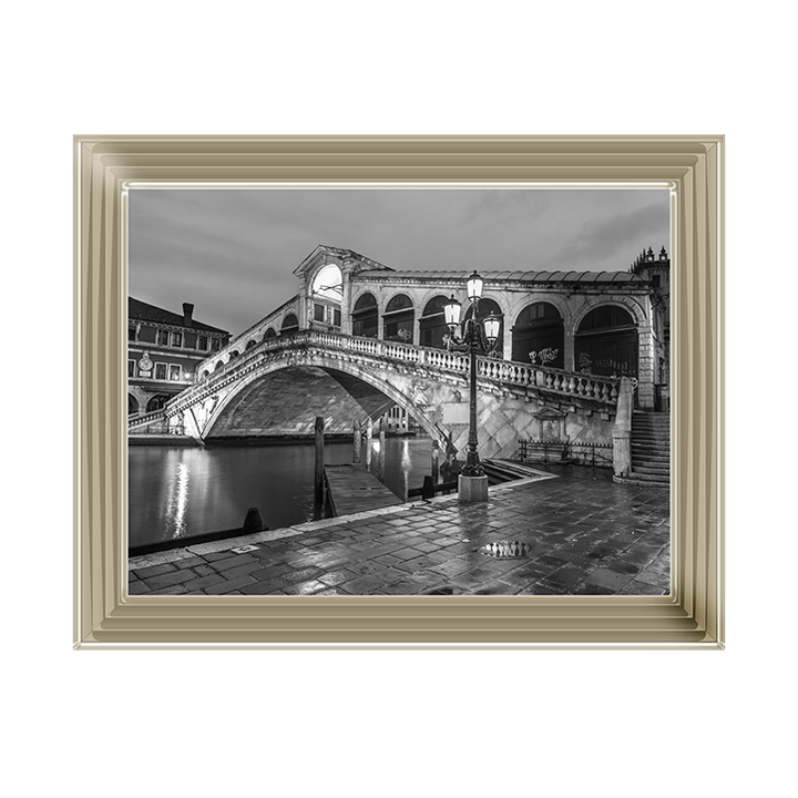 CY078 Rialto Bridge at night, Venice (Black and white)