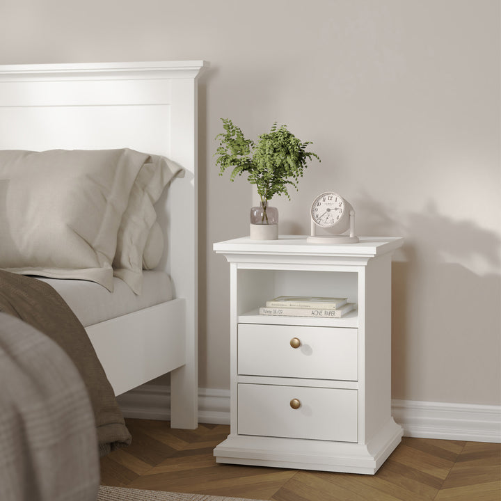 Paris Package - Bedside 2 Drawers + Chest of 4 Drawers + Wardrobe with 2 Doors White