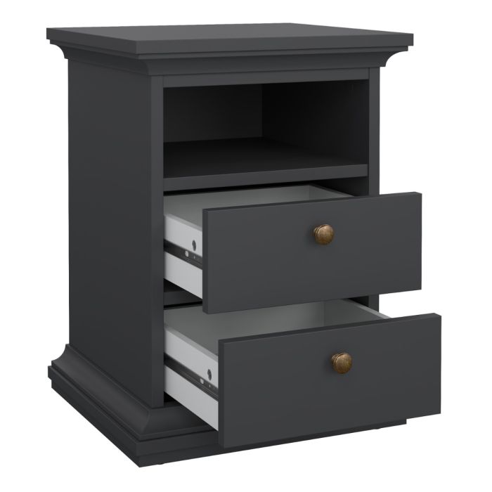 Paris Bedside 2 Drawers in Matt Grey