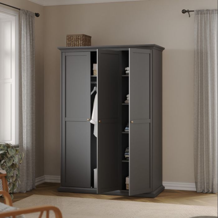 Paris Wardrobe with 3 Doors in Matt Grey