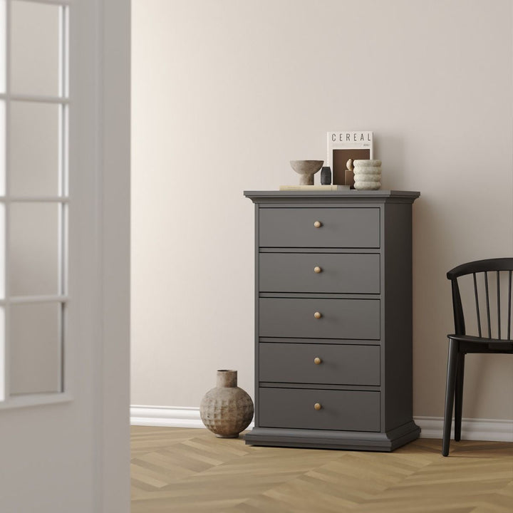 Paris Chest 5 Drawers in Grey