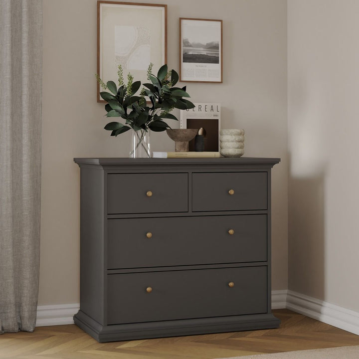 Paris Package - Bedside 2 Drawers + Chest of 4 Drawers + Wardrobe with 2 Doors Matt Grey