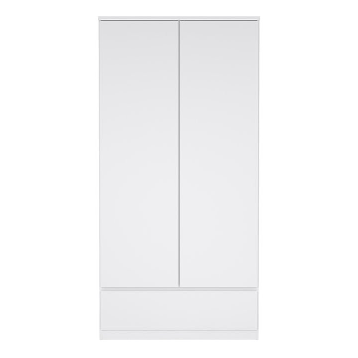 Naia Wardrobe with 2 Doors 1 Drawer in White High Gloss