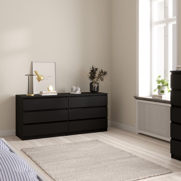 Naia Wide Chest with 6 Drawers in Black Matt