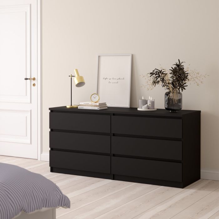Naia Wide Chest with 6 Drawers in Black Matt