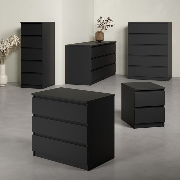 Naia Wide Chest with 6 Drawers in Black Matt