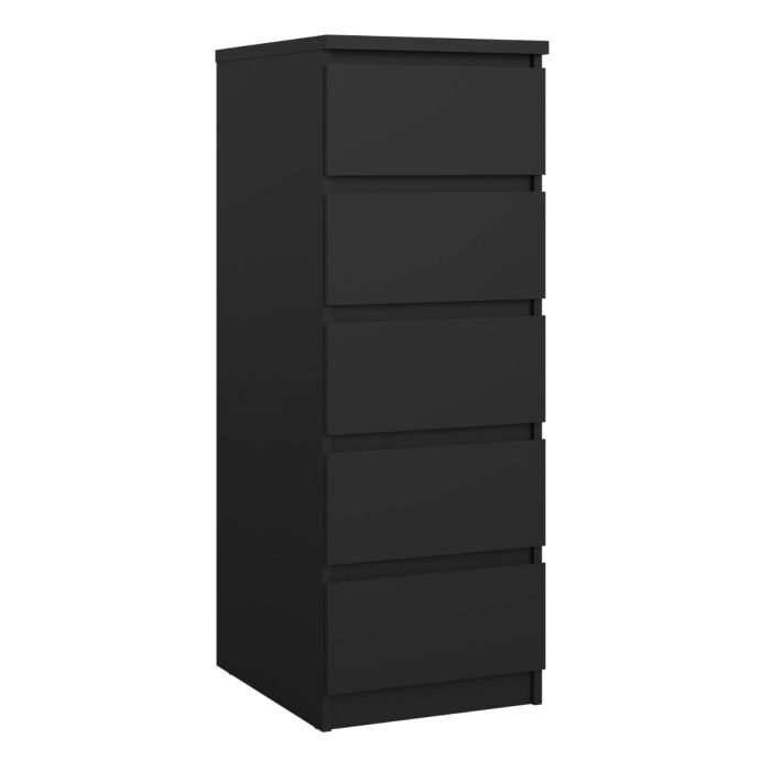 Naia Narrow Chest with 5 Drawers in Black Matt