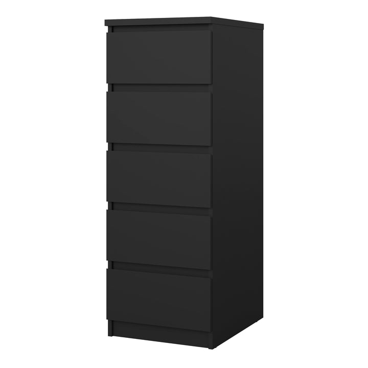 Naia Narrow Chest with 5 Drawers in Black Matt