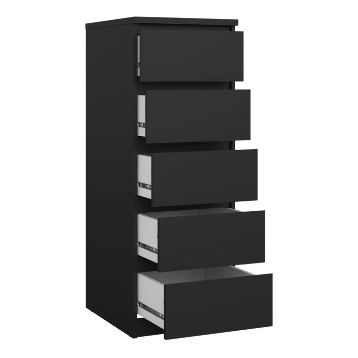 Naia Narrow Chest with 5 Drawers in Black Matt