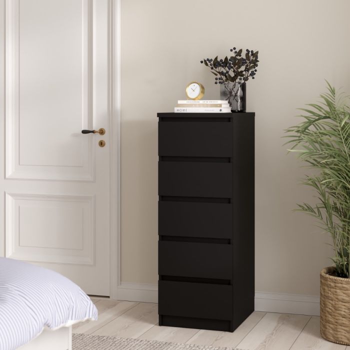 Naia Narrow Chest with 5 Drawers in Black Matt