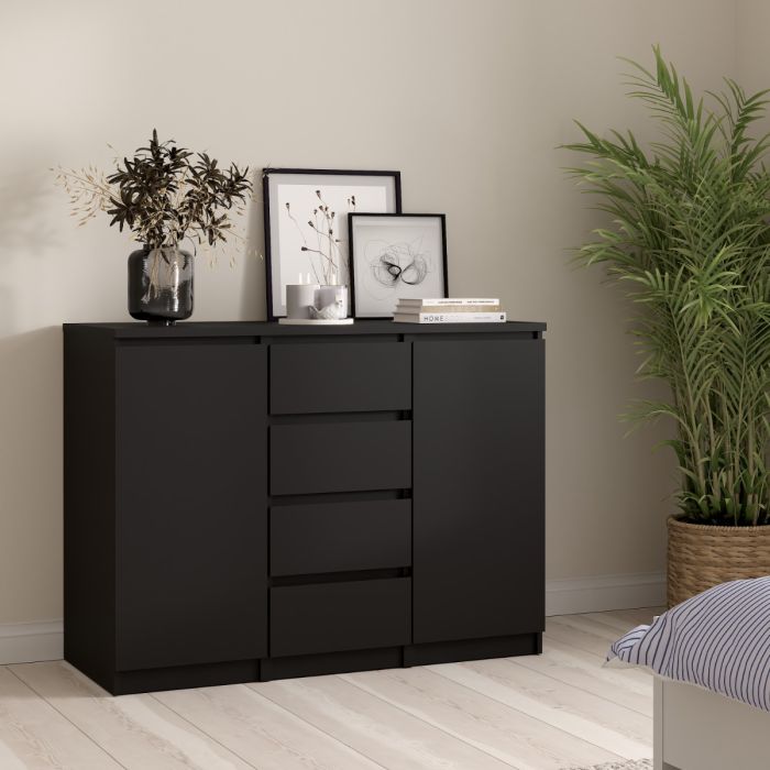Naia Sideboard with 4 Drawers and 2 Doors in Black Matt Finish