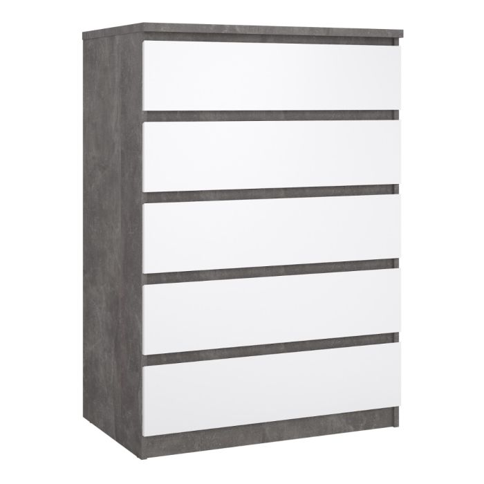 Naia Chest of 5 Drawers in Concrete and White High Gloss