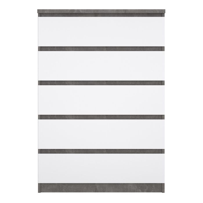 Naia Chest of 5 Drawers in Concrete and White High Gloss