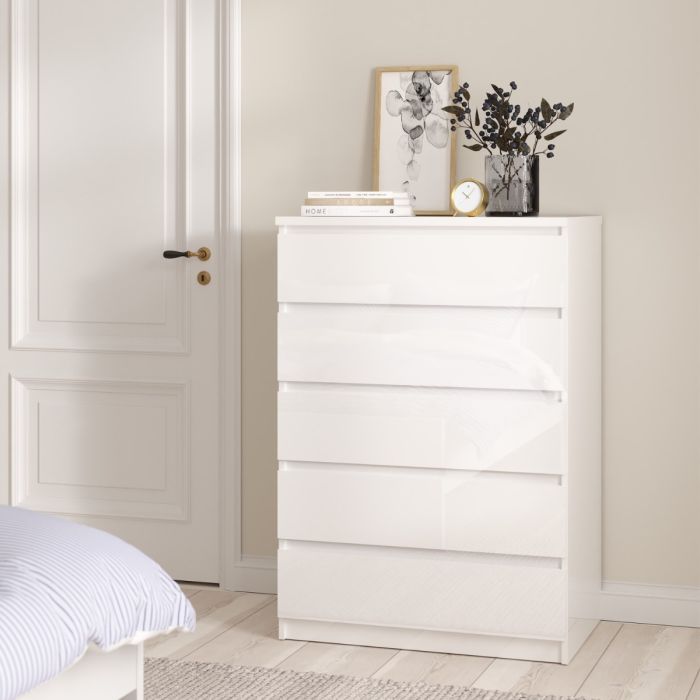 Naia Chest with 5 Drawers in White High Gloss