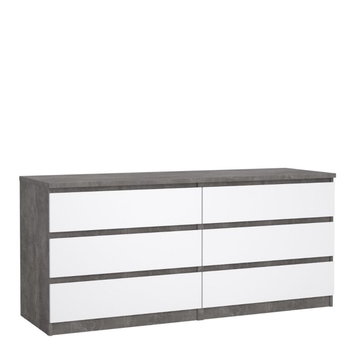 Naia Wide Chest of 6 Drawers in Concrete and White High Gloss