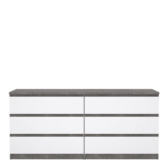 Naia Wide Chest of 6 Drawers in Concrete and White High Gloss