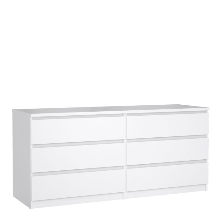Naia Wide Chest with 6 Drawers in White High Gloss