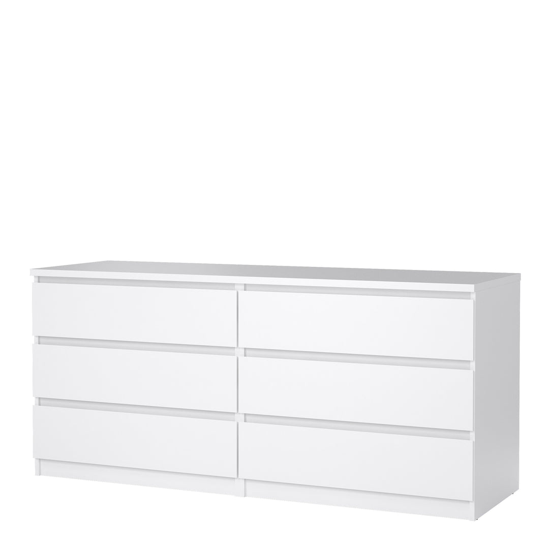 Naia Wide Chest with 6 Drawers in White High Gloss