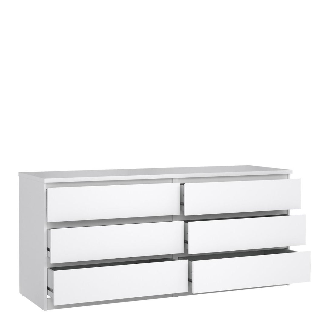 Naia Wide Chest with 6 Drawers in White High Gloss