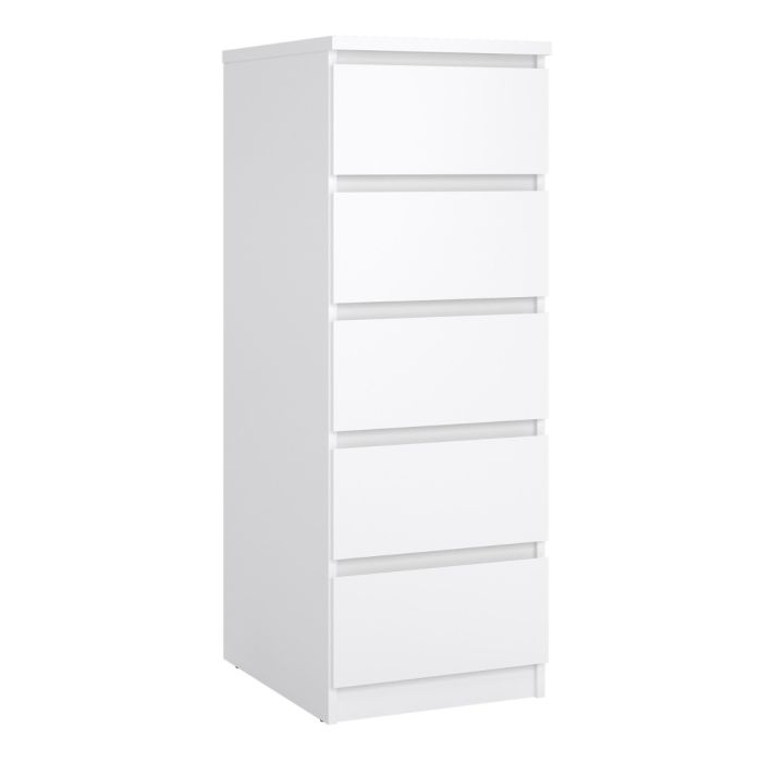 Naia Narrow Chest with 5 Drawers in White High Gloss