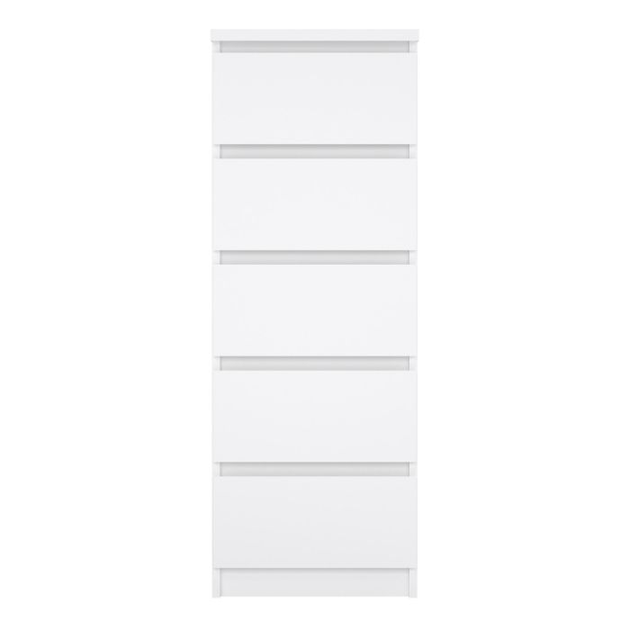 Naia Narrow Chest with 5 Drawers in White High Gloss