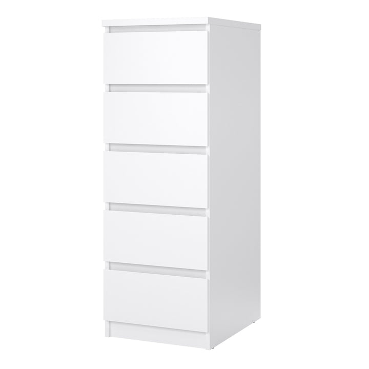 Naia Narrow Chest with 5 Drawers in White High Gloss
