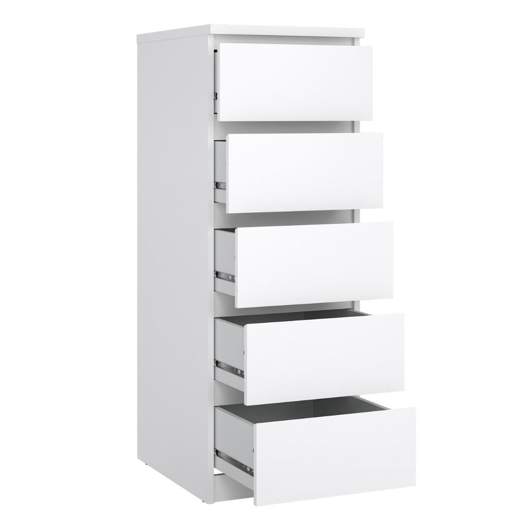 Naia Narrow Chest with 5 Drawers in White High Gloss