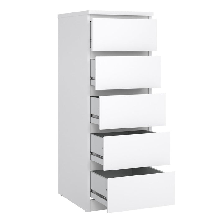 Naia Narrow Chest with 5 Drawers in White High Gloss
