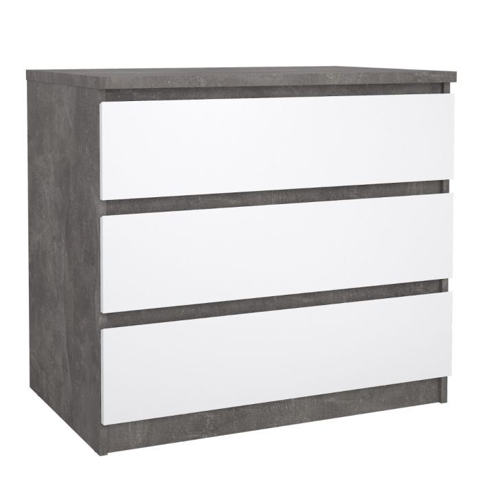 Naia Chest of 3 Drawers in Concrete and White High Gloss