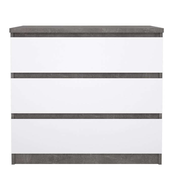 Naia Chest of 3 Drawers in Concrete and White High Gloss