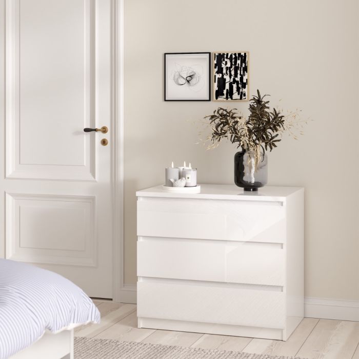 Naia Chest with 3 Drawers in White High Gloss