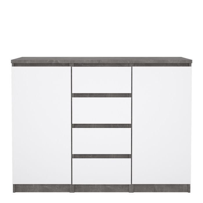 Naia Sideboard with 4 Drawers and 2 Doors in Concrete and White High Gloss