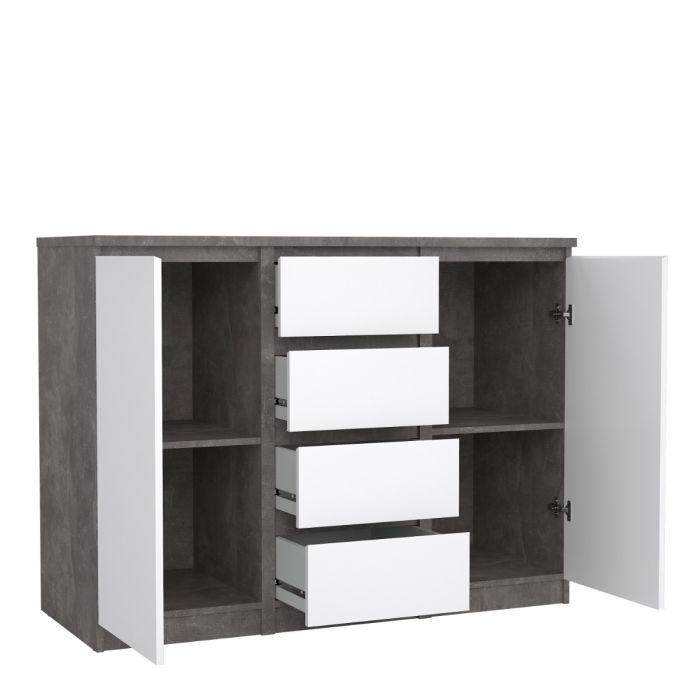 Naia Sideboard with 4 Drawers and 2 Doors in Concrete and White High Gloss